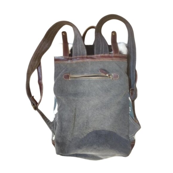 Handcrafted Myra Canvas & Leather Backpack With Ikat Print Cowhide Accent & Adju - Picture 3 of 7